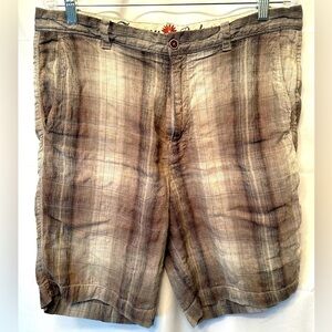 TOMMY BAHAMA Paradise Nation Tan Plaid Linen Silk Blend Shorts Size 35x10